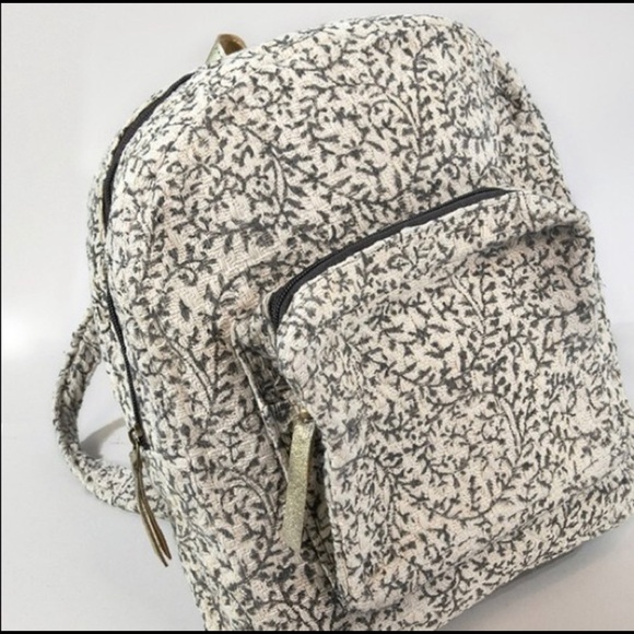Hand Block Leaf Print Backpack - Picture 1 of 4